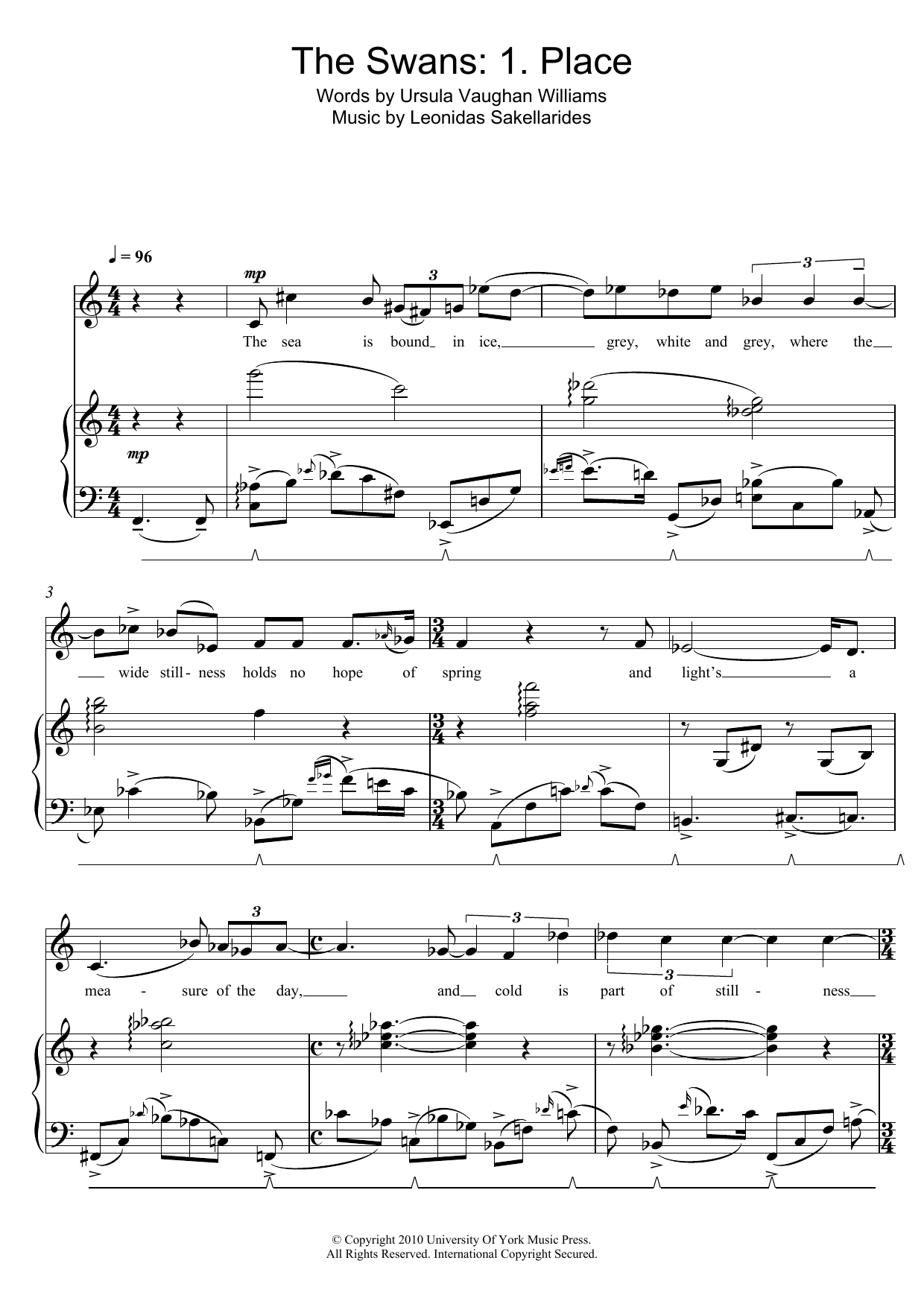 Leonidas Sakellarides The Swans: 1. Place sheet music notes and chords arranged for Piano & Vocal