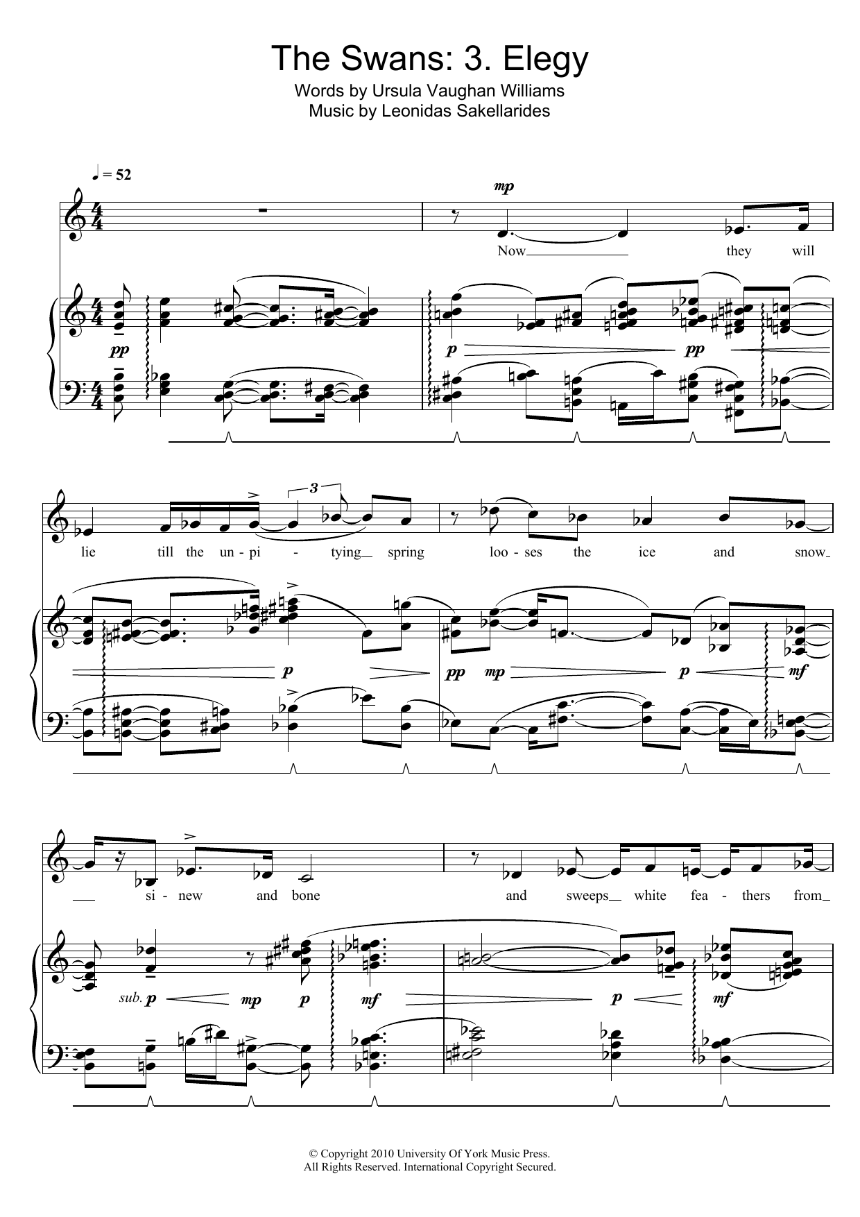 Leonidas Sakellarides The Swans: 3. Elegy sheet music notes and chords arranged for Piano & Vocal