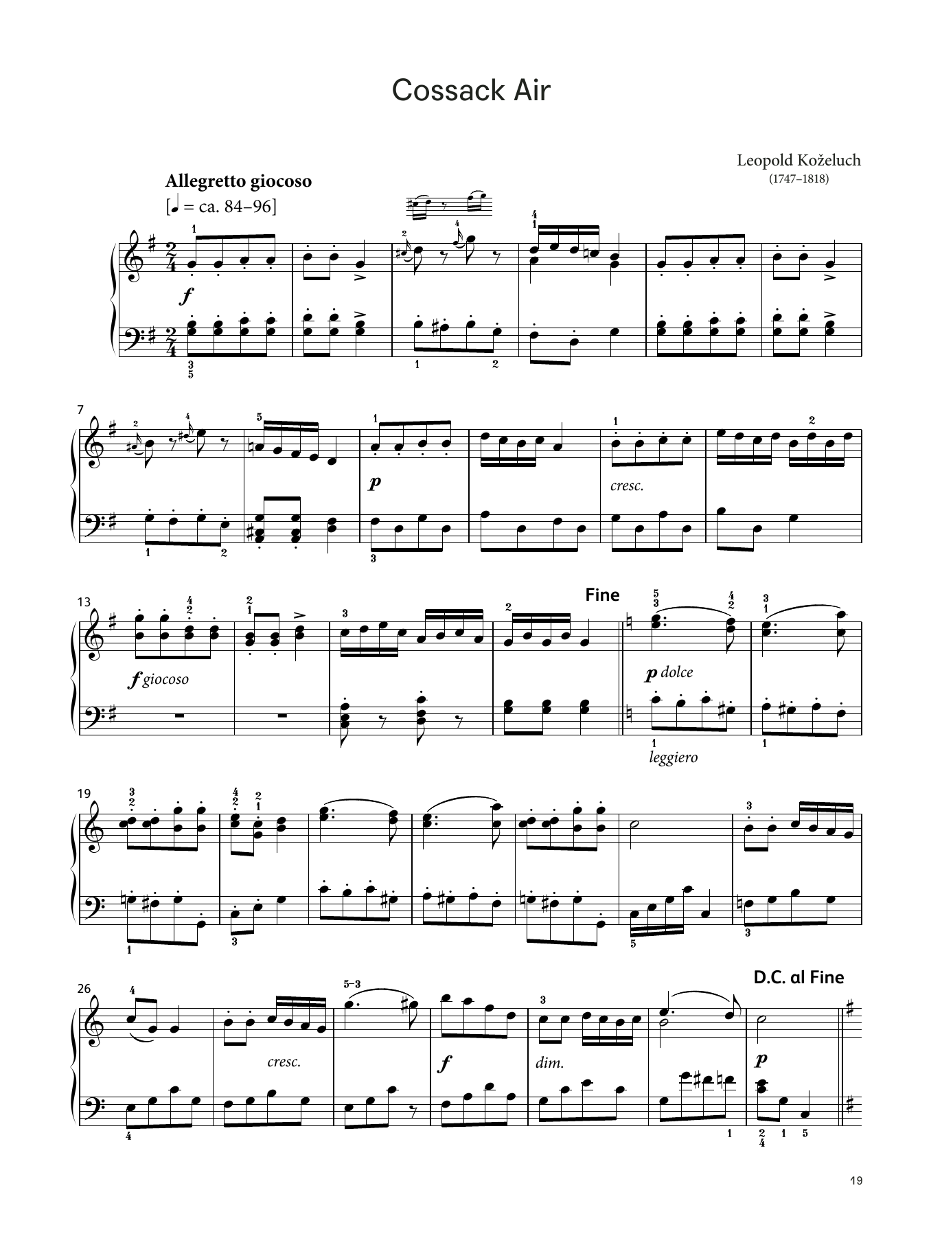 Leopold Koželuch Cossack Air (LCME Piano 2018 Grade 3 List A) sheet music notes and chords arranged for Piano Solo