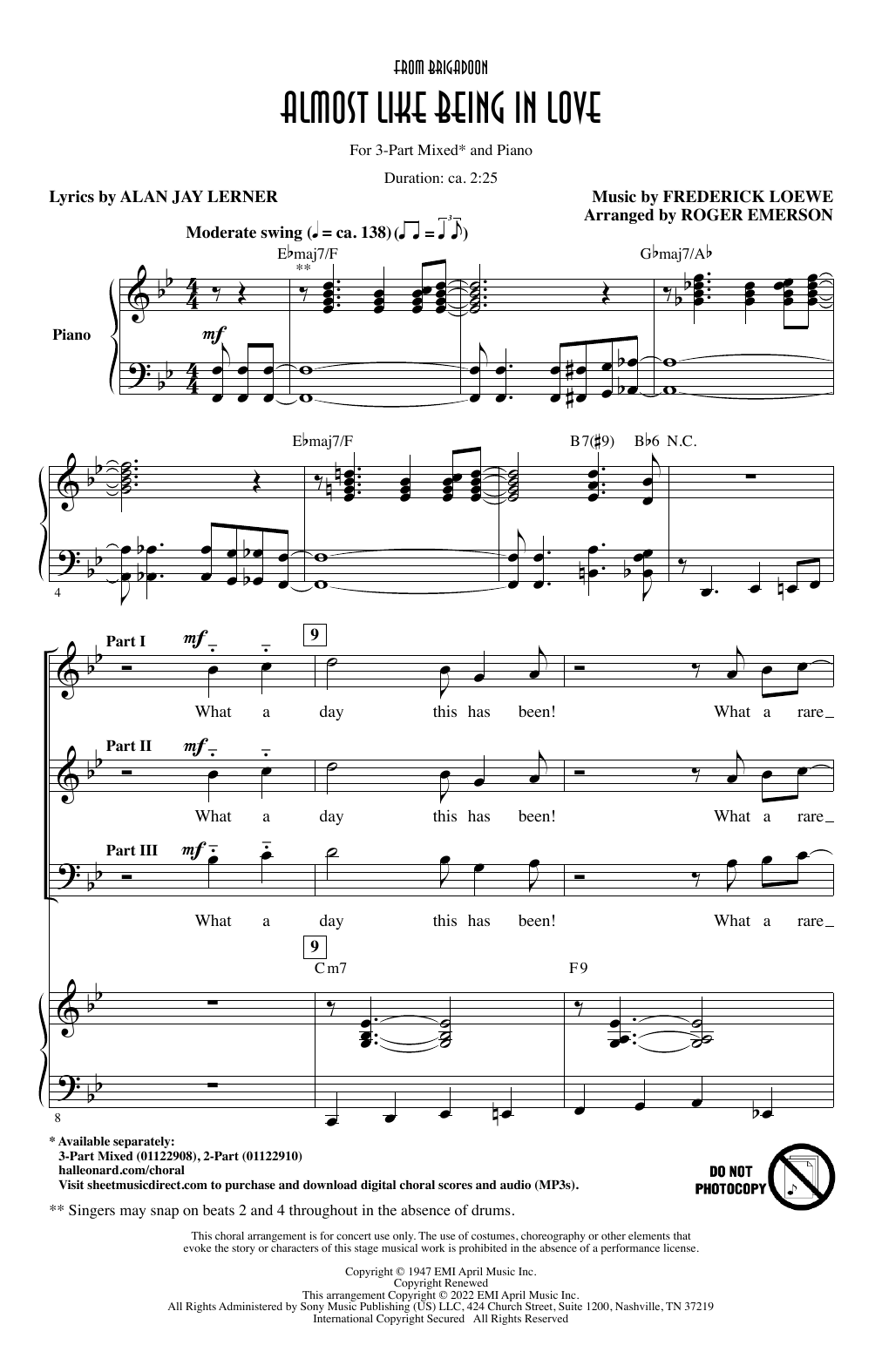 Lerner & Loewe Almost Like Being In Love (from Brigadoon) (arr. Roger Emerson) sheet music notes and chords arranged for 2-Part Choir
