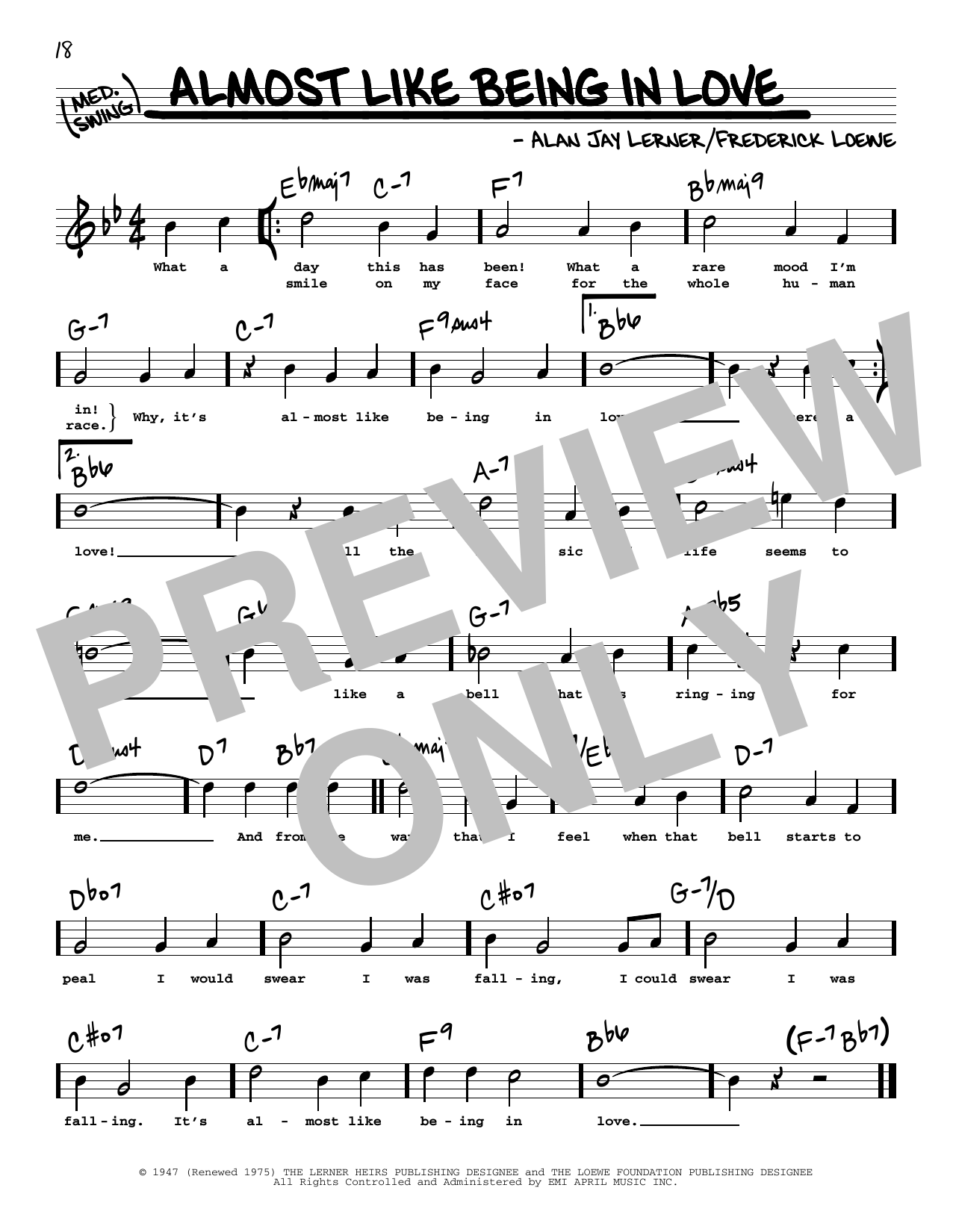 Lerner & Loewe Almost Like Being In Love (High Voice) (from Brigadoon) sheet music notes and chords arranged for Real Book – Melody, Lyrics & Chords