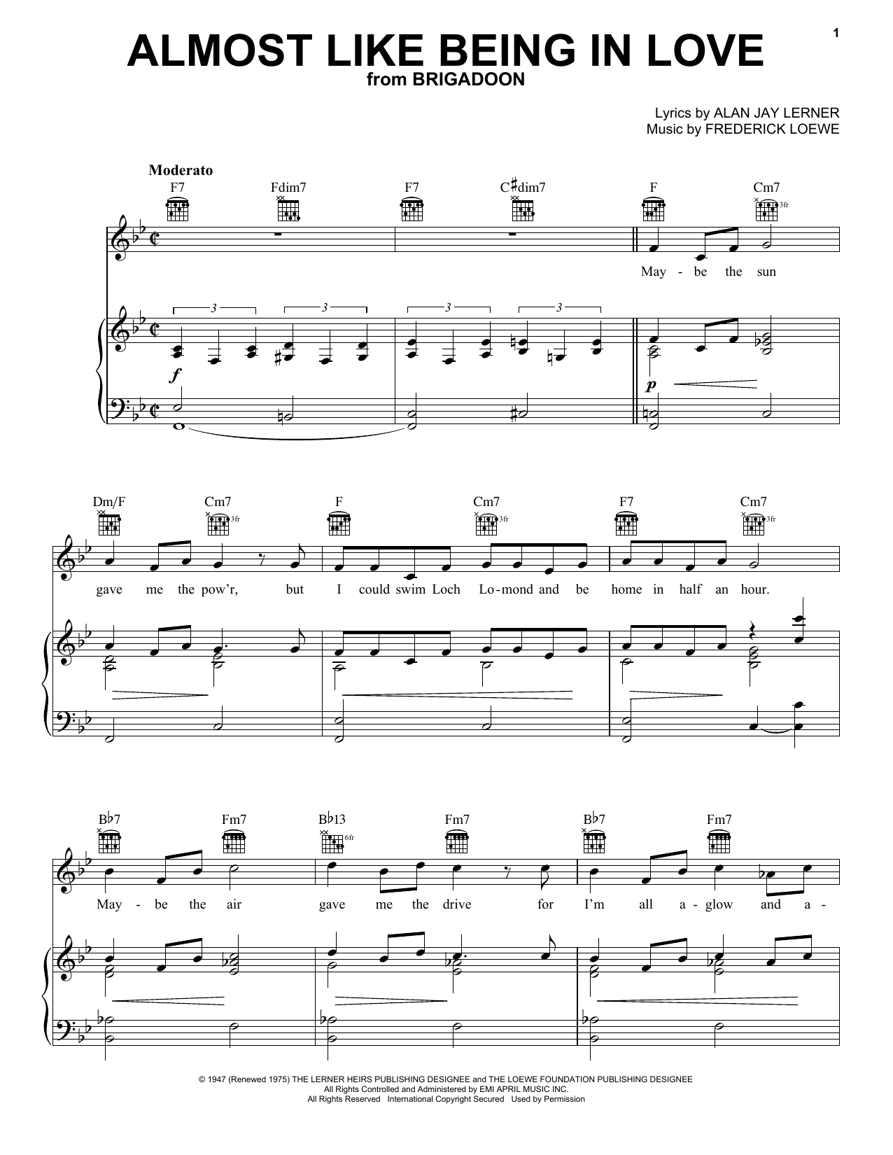Lerner & Loewe Almost Like Being In Love sheet music notes and chords arranged for Easy Piano