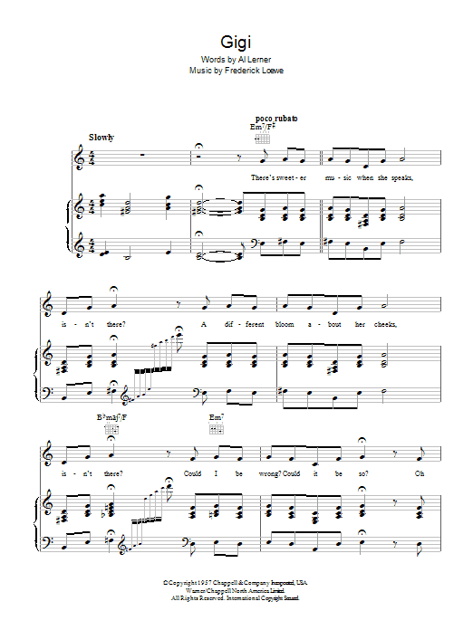 Lerner & Loewe Gigi sheet music notes and chords arranged for Piano, Vocal & Guitar Chords (Right-Hand Melody)