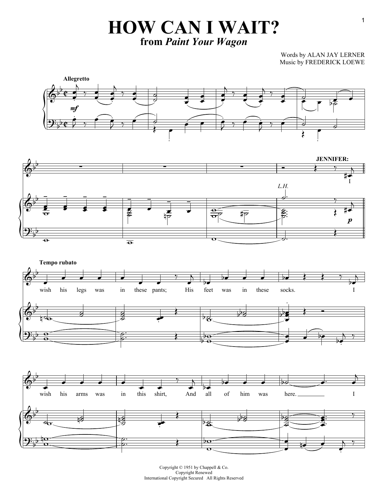 Lerner & Loewe How Can I Wait (from Paint Your Wagon) sheet music notes and chords arranged for Piano & Vocal