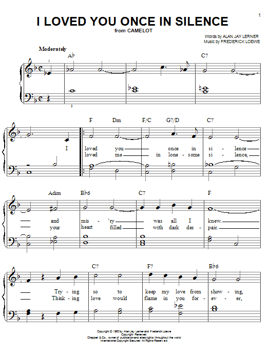 Lerner & Loewe I Loved You Once In Silence sheet music notes and chords arranged for Piano, Vocal & Guitar Chords (Right-Hand Melody)