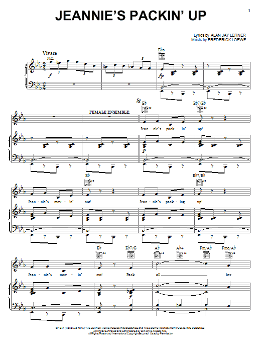 Lerner & Loewe Jeannie's Packin' Up sheet music notes and chords arranged for Piano, Vocal & Guitar Chords (Right-Hand Melody)