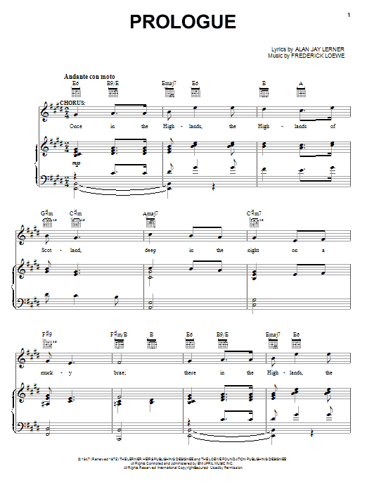 Lerner & Loewe Prologue sheet music notes and chords arranged for Piano, Vocal & Guitar Chords (Right-Hand Melody)