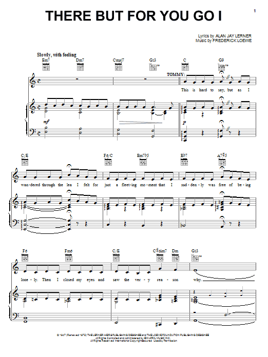 Lerner & Loewe There But For You Go I sheet music notes and chords arranged for Piano, Vocal & Guitar Chords (Right-Hand Melody)