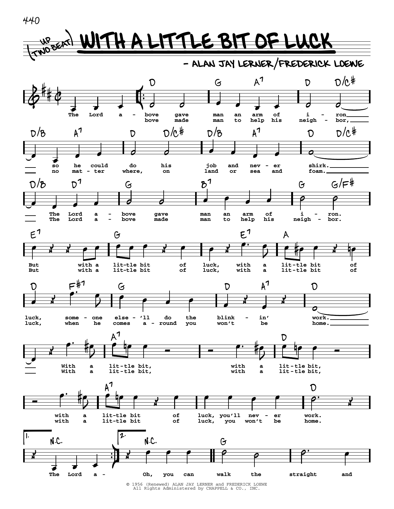 Lerner & Loewe With A Little Bit Of Luck (High Voice) sheet music notes and chords arranged for Real Book – Melody, Lyrics & Chords