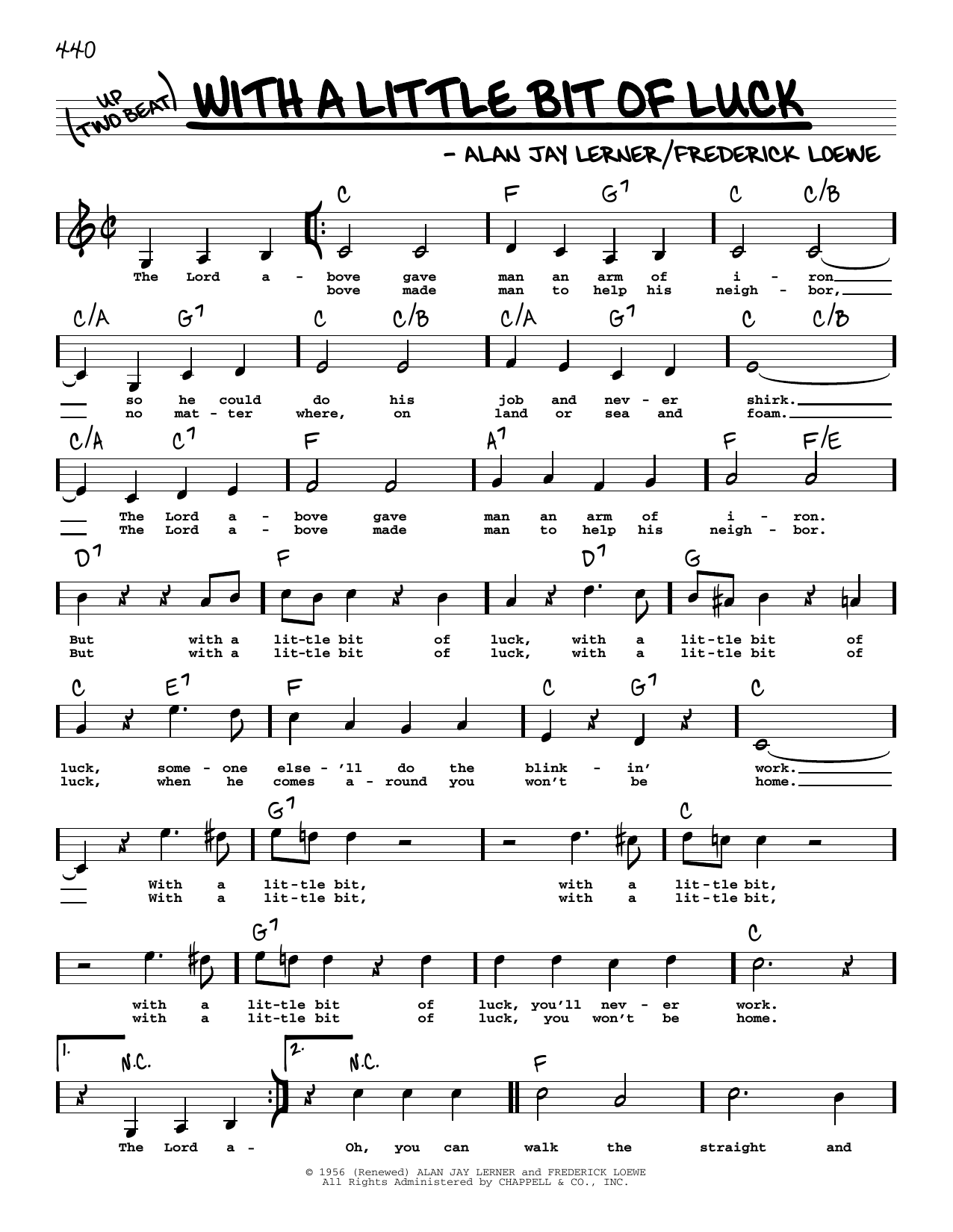 Lerner & Loewe With A Little Bit Of Luck (Low Voice) sheet music notes and chords arranged for Real Book – Melody, Lyrics & Chords