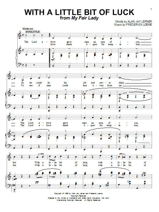 Lerner & Loewe With A Little Bit Of Luck sheet music notes and chords arranged for Piano, Vocal & Guitar Chords (Right-Hand Melody)