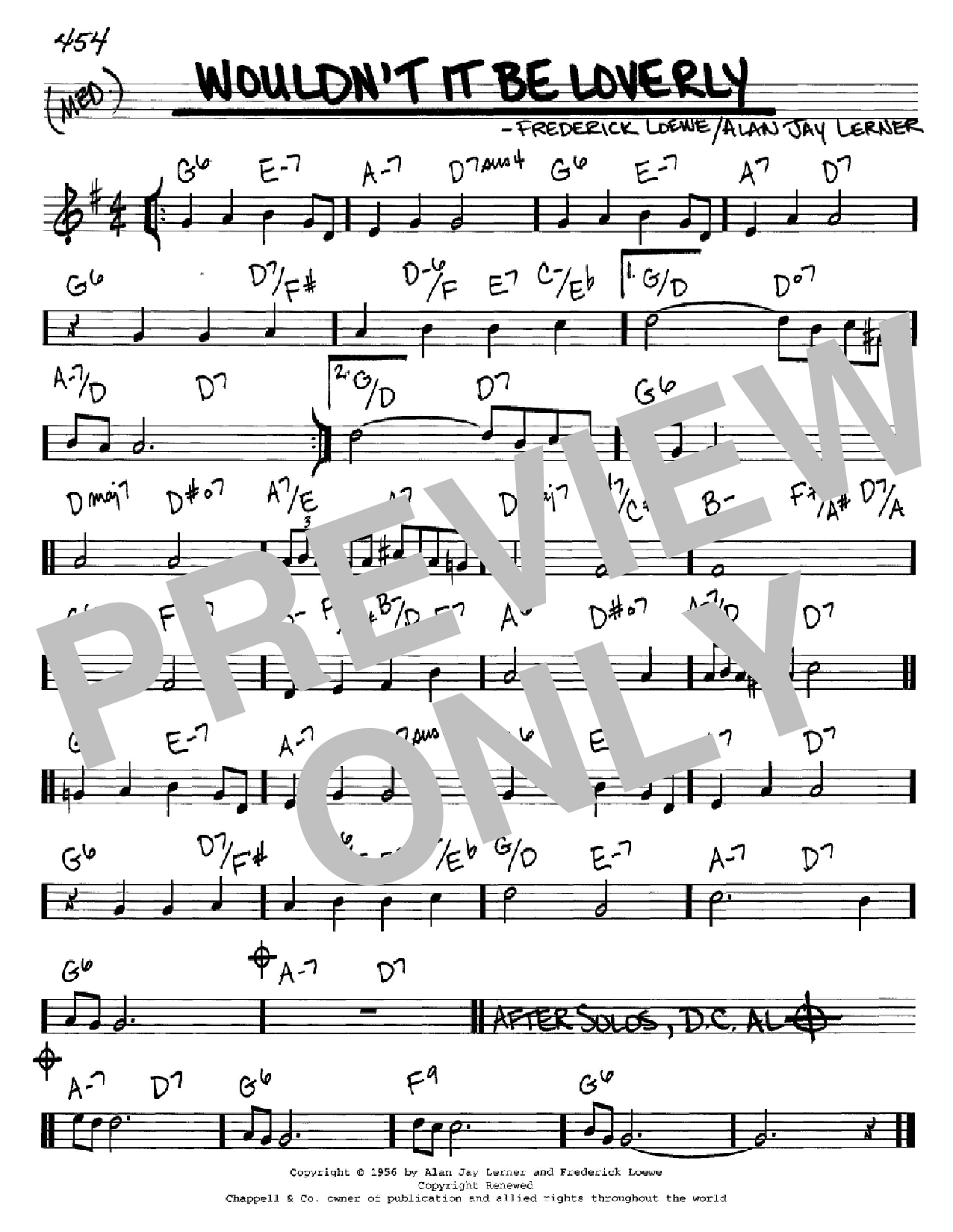 Lerner & Loewe Wouldn't It Be Loverly sheet music notes and chords arranged for Real Book – Melody & Chords – C Instruments
