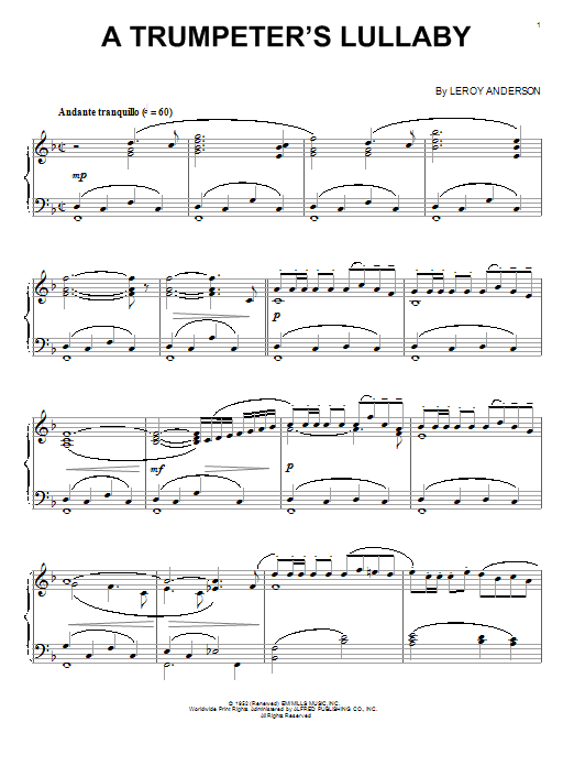 Leroy Anderson A Trumpeter's Lullaby sheet music notes and chords arranged for Piano Solo