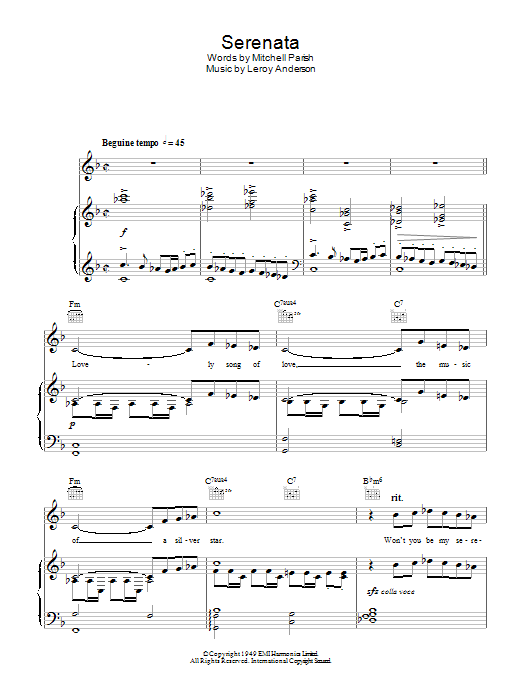 Leroy Anderson Serenata sheet music notes and chords arranged for Piano, Vocal & Guitar Chords