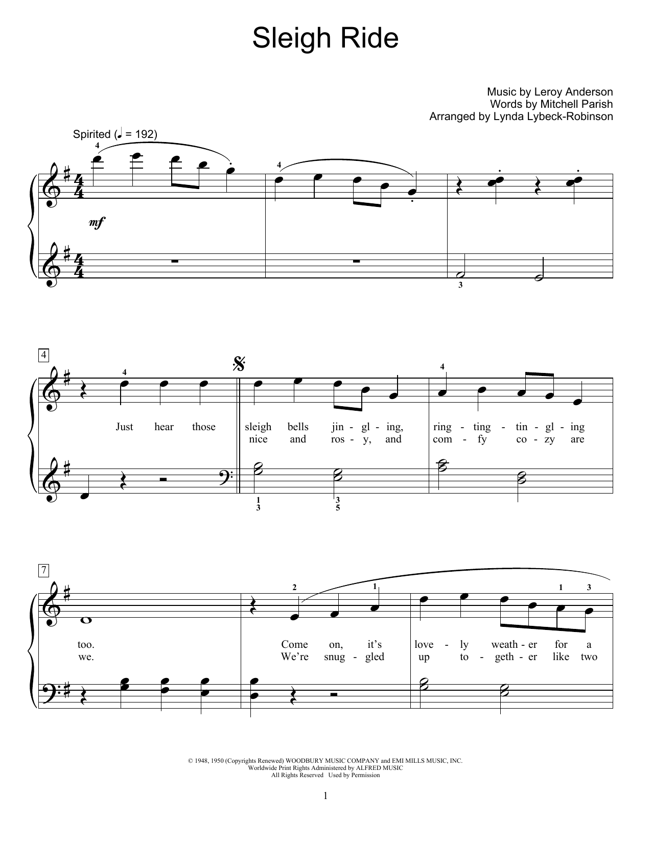 Leroy Anderson Sleigh Ride (arr. Lynda Lybeck-Robinson) sheet music notes and chords arranged for Educational Piano