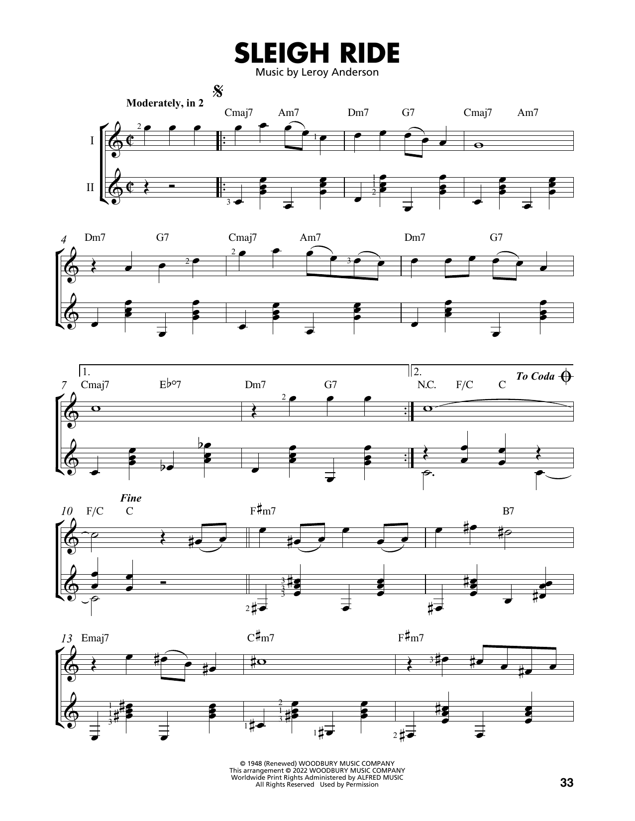 Leroy Anderson Sleigh Ride (arr. Mark Phillips) sheet music notes and chords arranged for Easy Guitar Tab