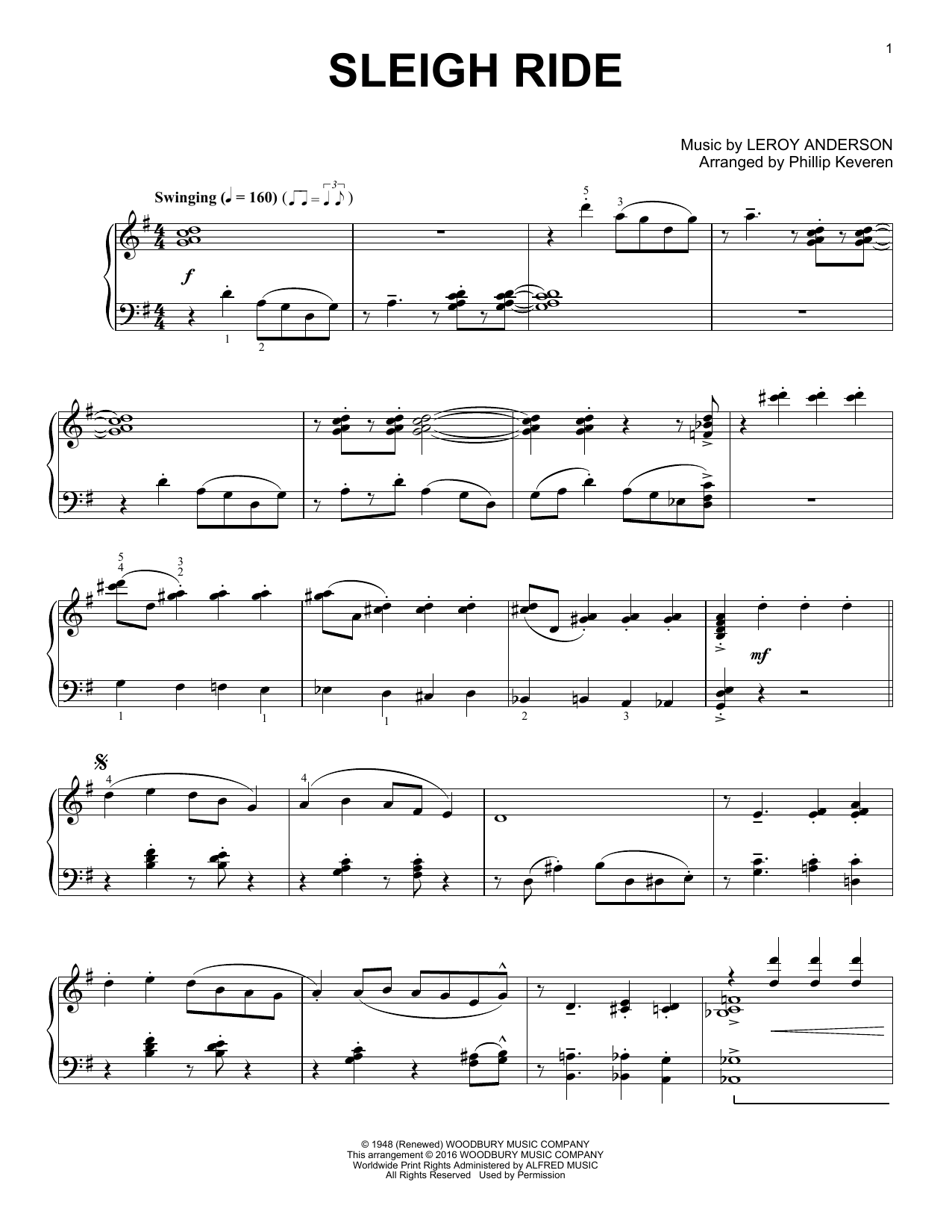 Leroy Anderson Sleigh Ride (arr. Phillip Keveren) sheet music notes and chords arranged for Piano Solo