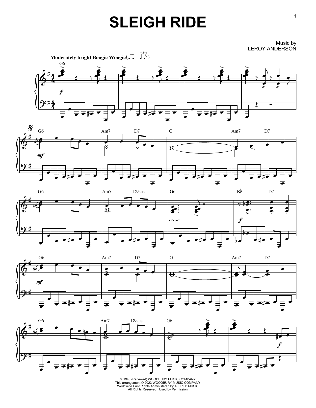Leroy Anderson Sleigh Ride [Boogie Woogie version] (arr. Brent Edstrom) sheet music notes and chords arranged for Piano Solo