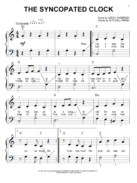 Leroy Anderson The Syncopated Clock sheet music notes and chords arranged for Easy Guitar Tab