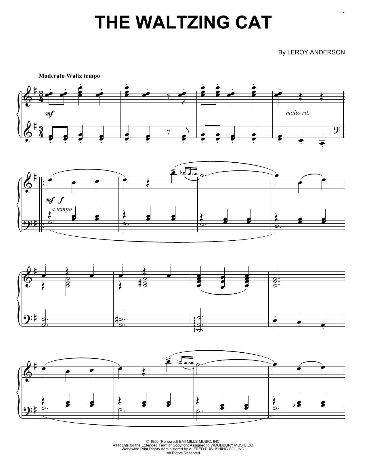 Leroy Anderson The Waltzing Cat sheet music notes and chords arranged for Piano Solo