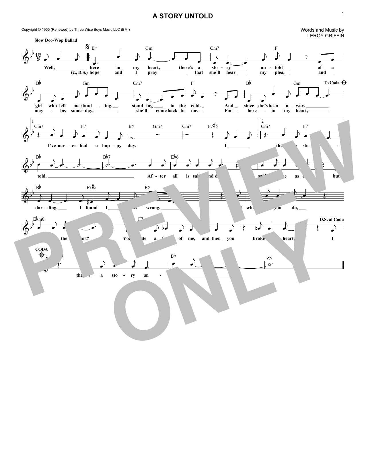 Leroy Griffin A Story Untold sheet music notes and chords arranged for Lead Sheet / Fake Book