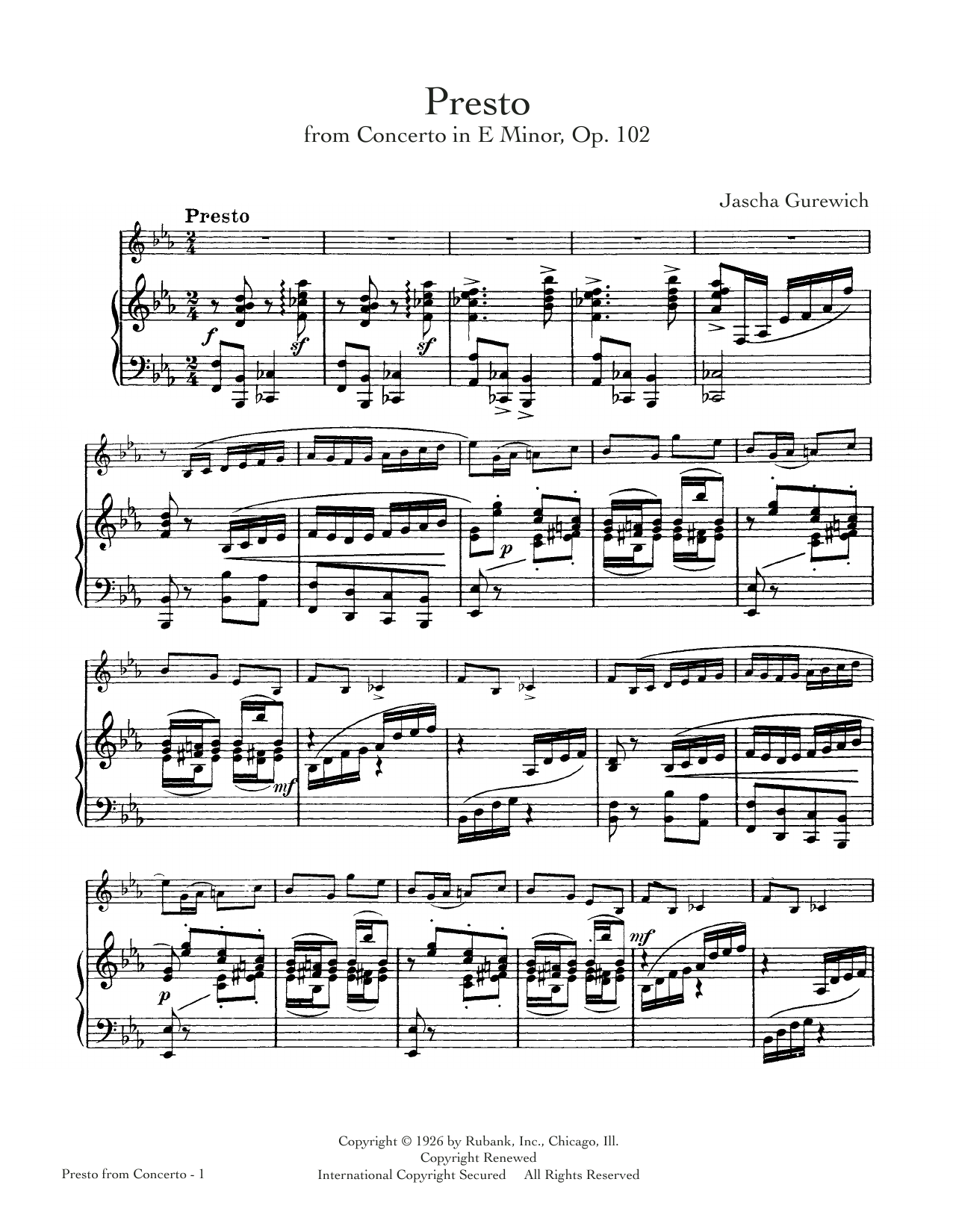 Leroy Ostransky Presto sheet music notes and chords arranged for Alto Sax and Piano