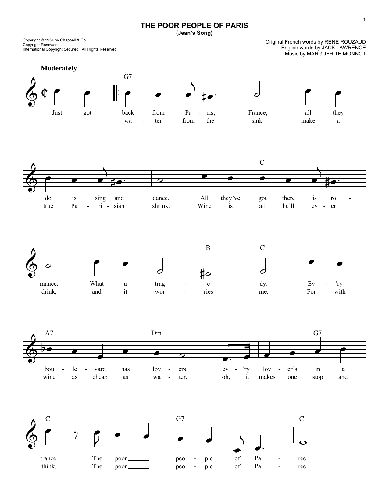 Les Baxter The Poor People Of Paris sheet music notes and chords arranged for Easy Lead Sheet / Fake Book