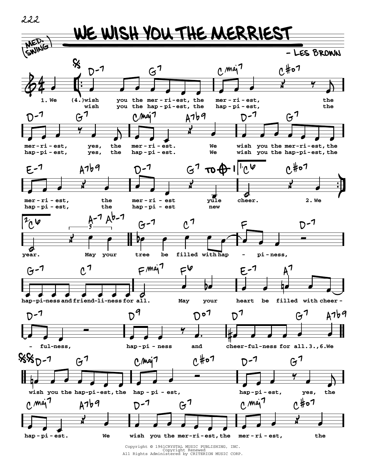 Les Brown We Wish You The Merriest sheet music notes and chords arranged for Real Book – Melody, Lyrics & Chords