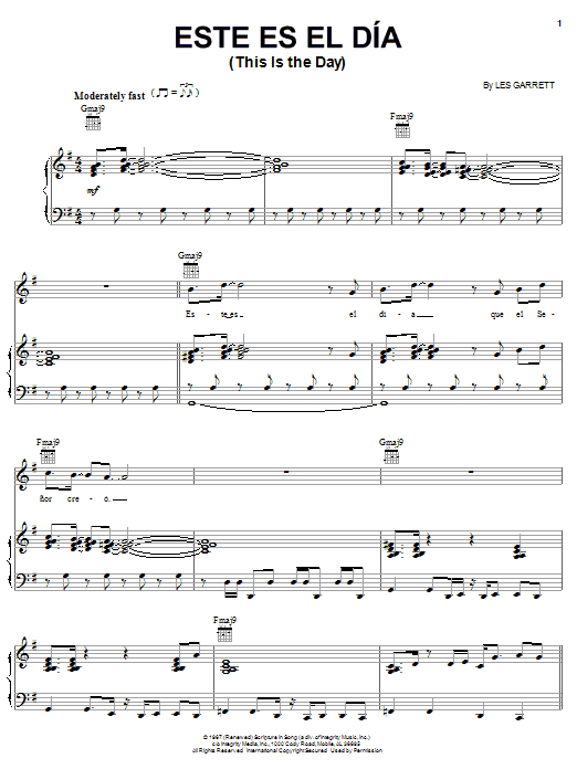 Les Garrett Este Es El Dia (This Is The Day) sheet music notes and chords arranged for Piano, Vocal & Guitar Chords (Right-Hand Melody)