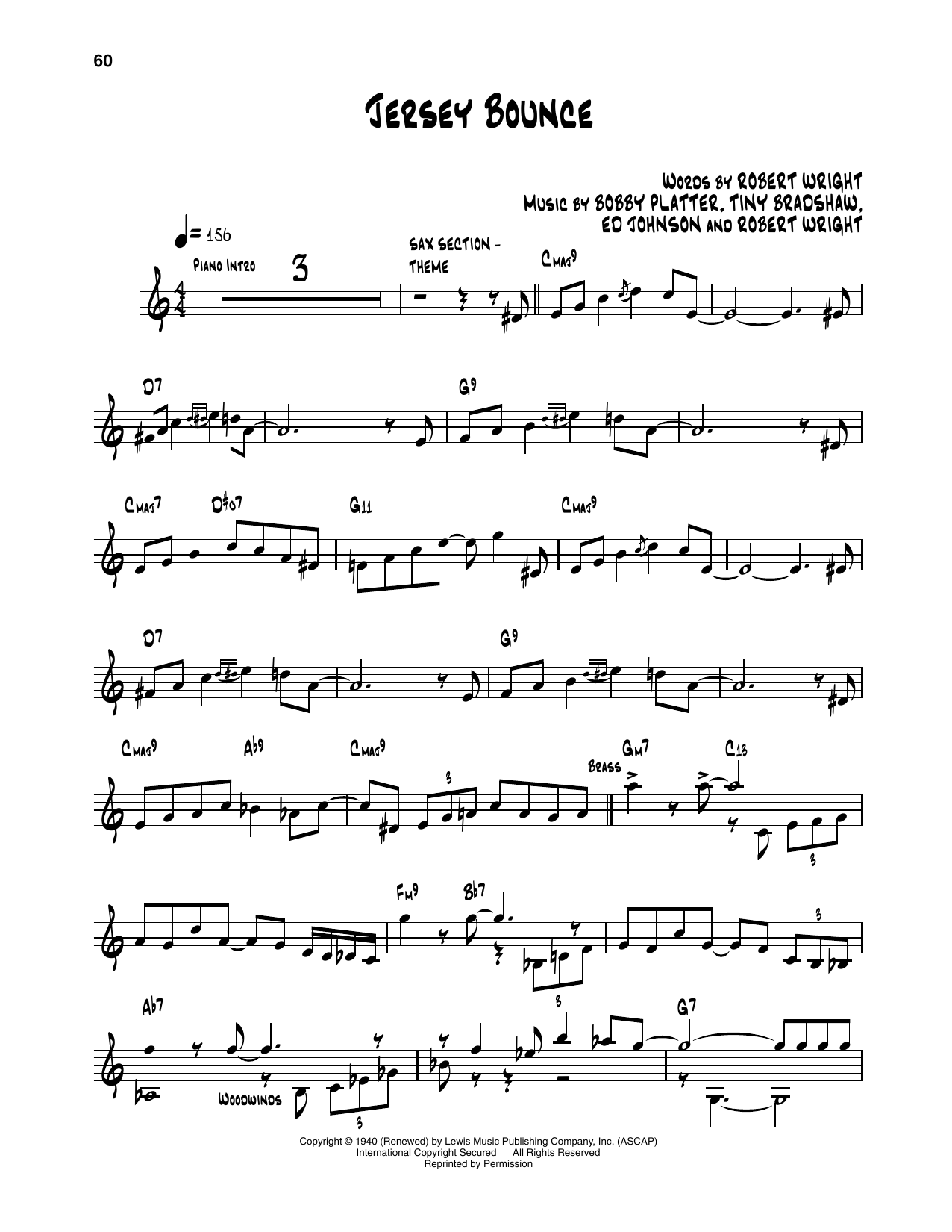 Les Hite and His Orchestra Jersey Bounce sheet music notes and chords arranged for Trumpet Transcription