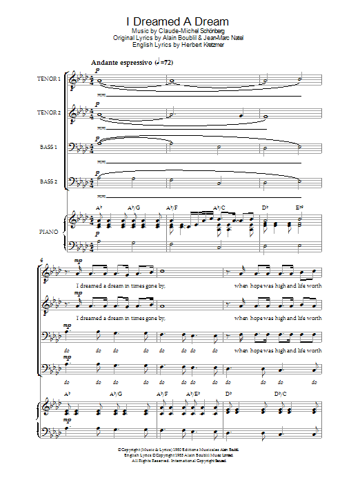 Les Miserables I Dreamed A Dream (from 'Les Miserables') sheet music notes and chords arranged for Piano, Vocal & Guitar Chords
