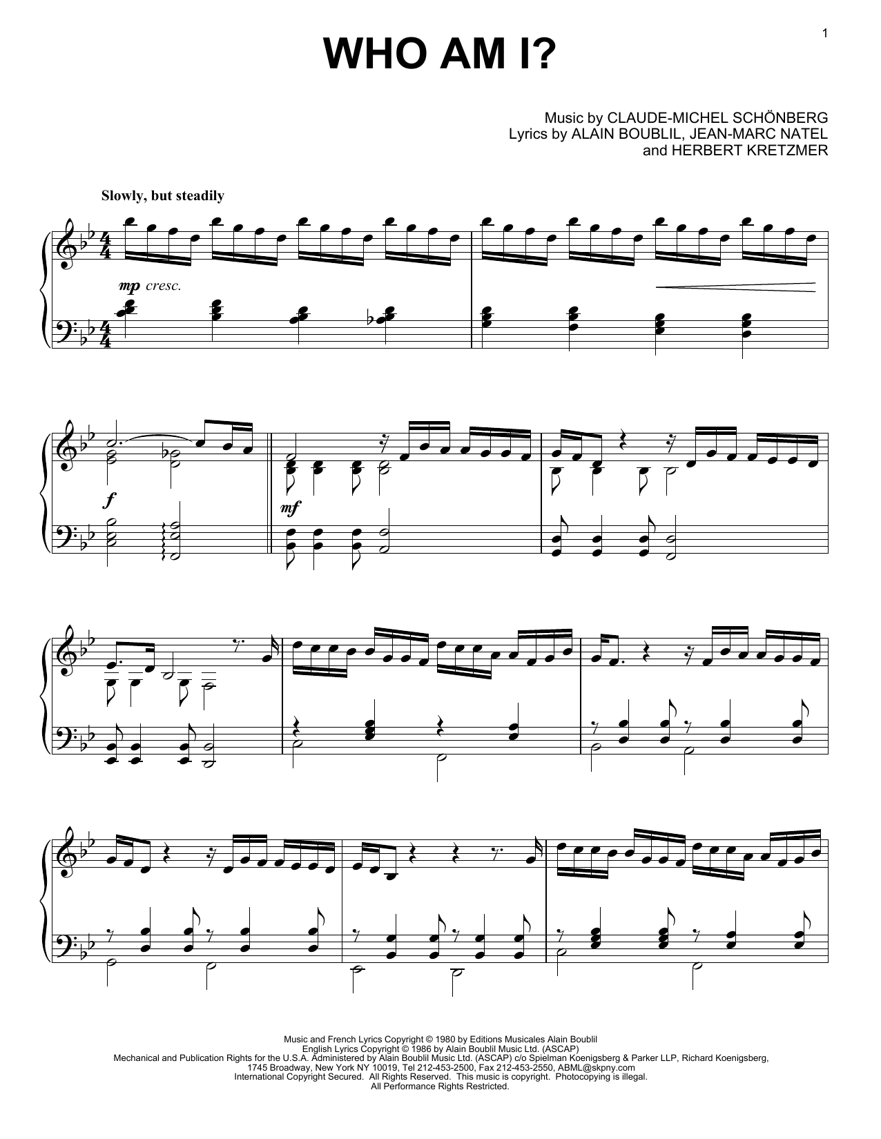 Les Miserables (Musical) Who Am I? sheet music notes and chords arranged for Piano Solo