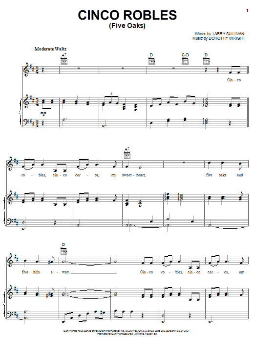 Les Paul & Mary Ford Cinco Robles (Five Oaks) sheet music notes and chords arranged for Lead Sheet / Fake Book