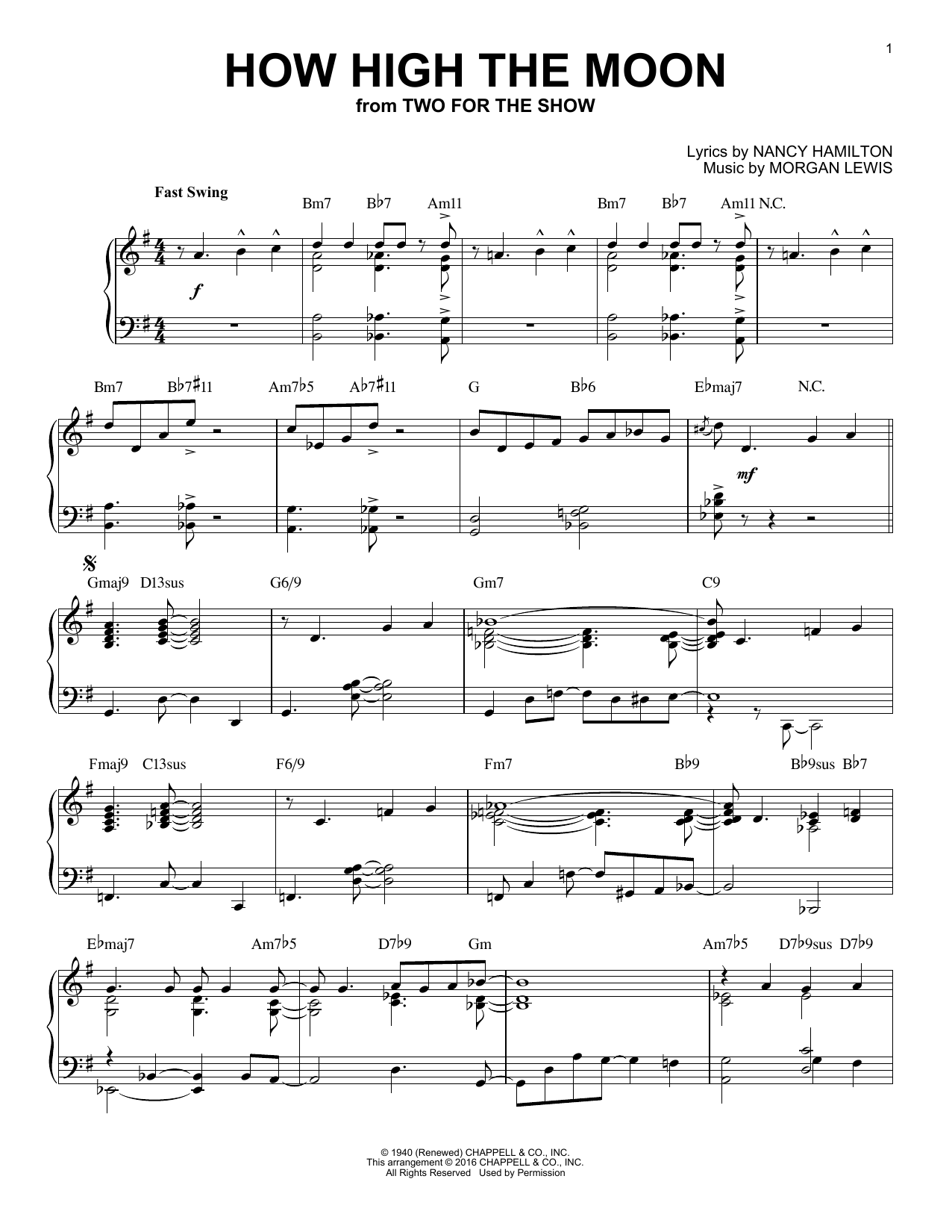 Les Paul & Mary Ford How High The Moon (arr. Brent Edstrom) sheet music notes and chords arranged for Piano Solo