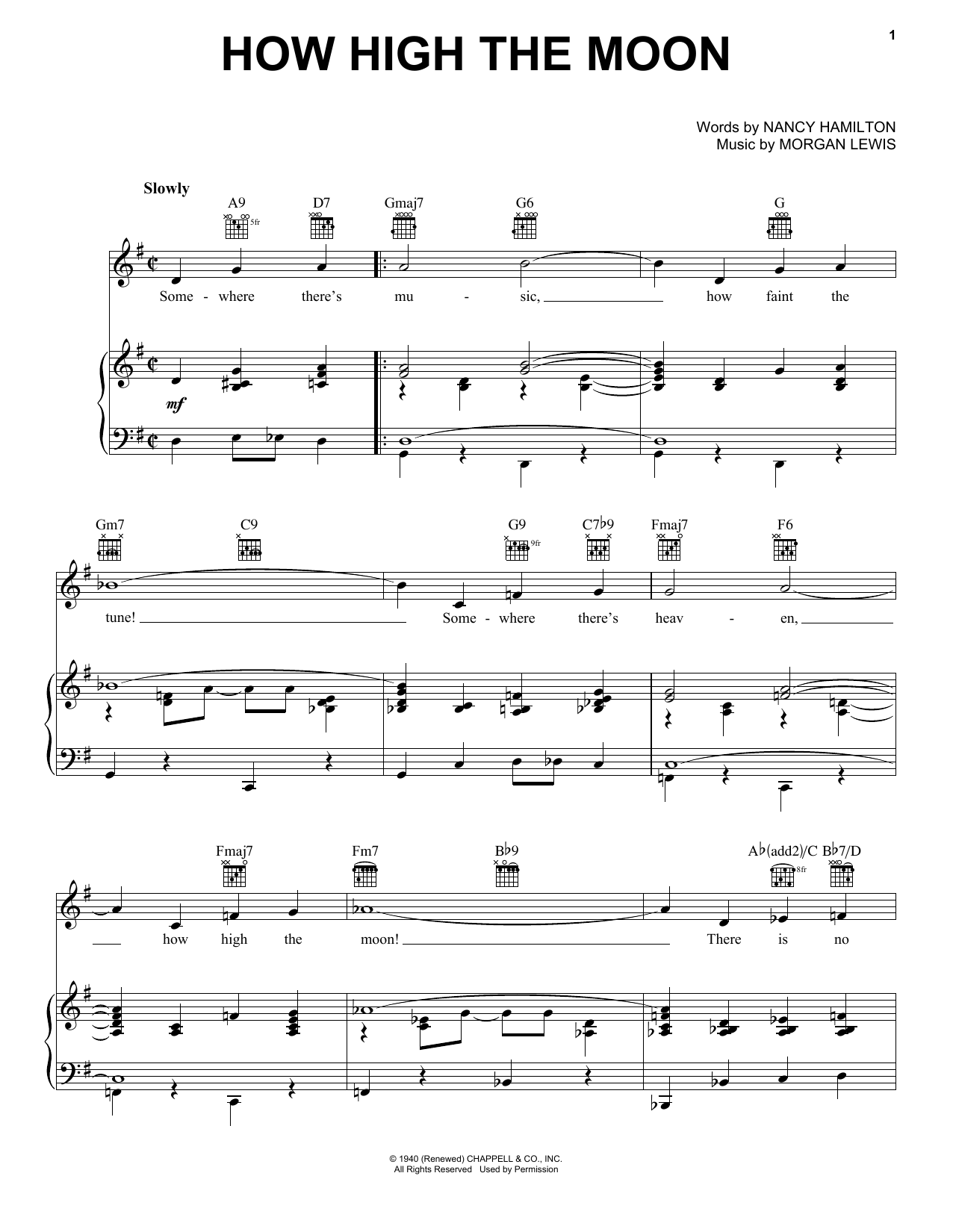 Les Paul How High The Moon sheet music notes and chords arranged for Piano, Vocal & Guitar Chords (Right-Hand Melody)