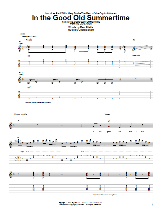 Les Paul In The Good Old Summertime sheet music notes and chords arranged for Guitar Tab