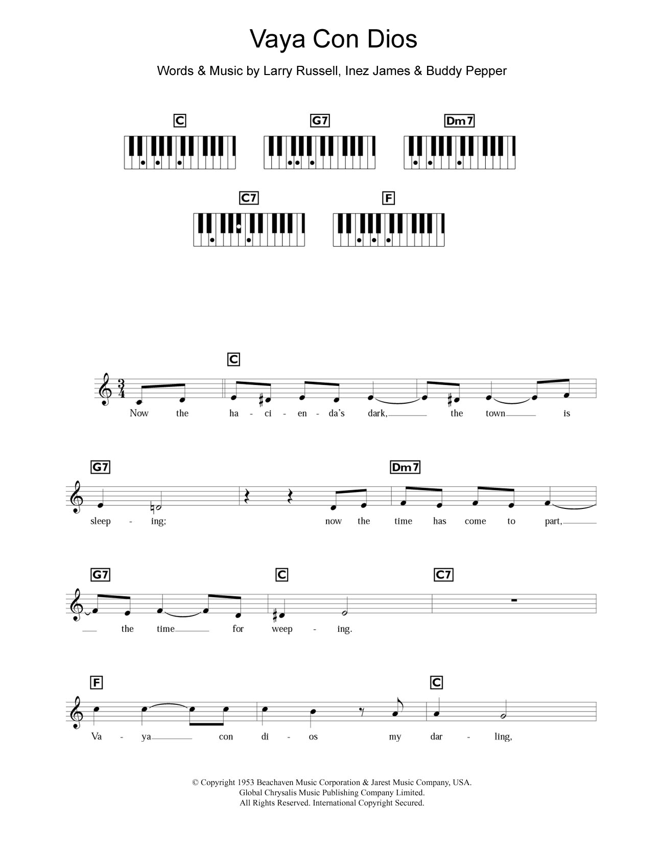 Les Paul Vaya Con Dios sheet music notes and chords arranged for Piano Chords/Lyrics