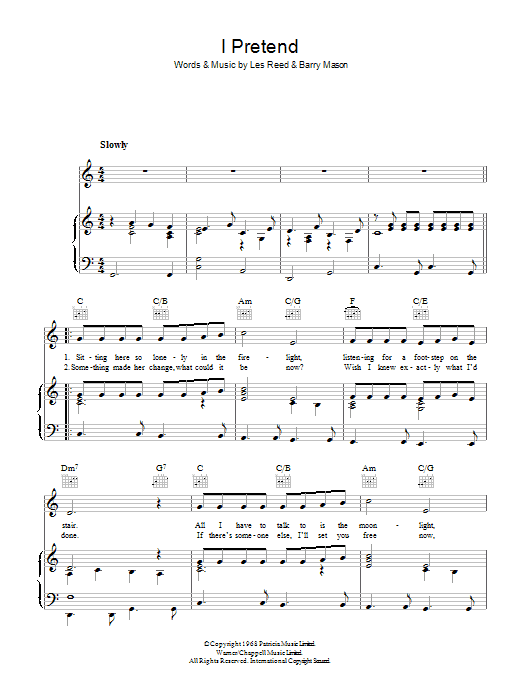 Les Reed I Pretend sheet music notes and chords arranged for Piano, Vocal & Guitar Chords