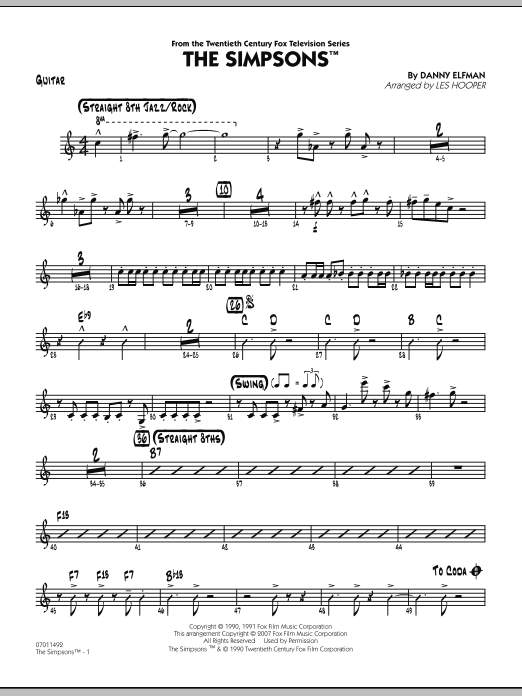 Les Hooper The Simpsons - Guitar sheet music notes and chords. Download Printable PDF.