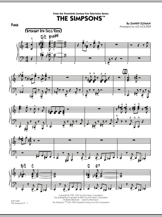 Les Hooper The Simpsons - Piano sheet music notes and chords. Download Printable PDF.