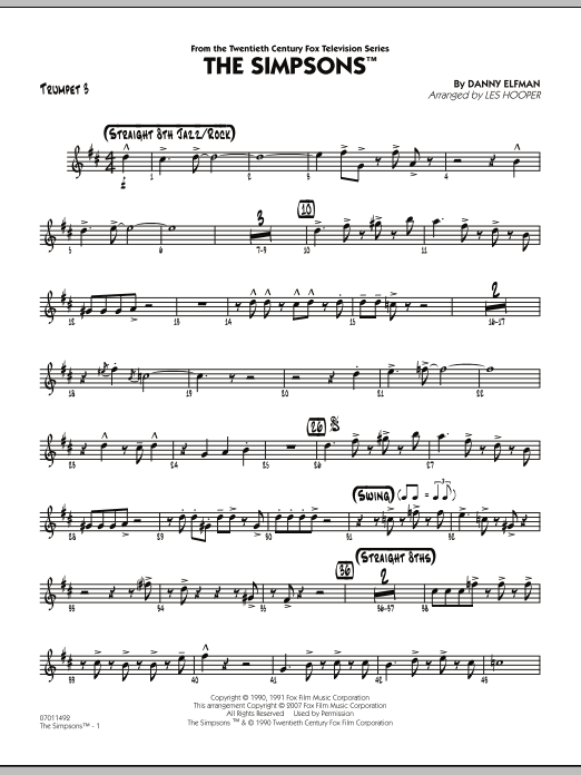 Les Hooper The Simpsons - Trumpet 3 sheet music notes and chords. Download Printable PDF.