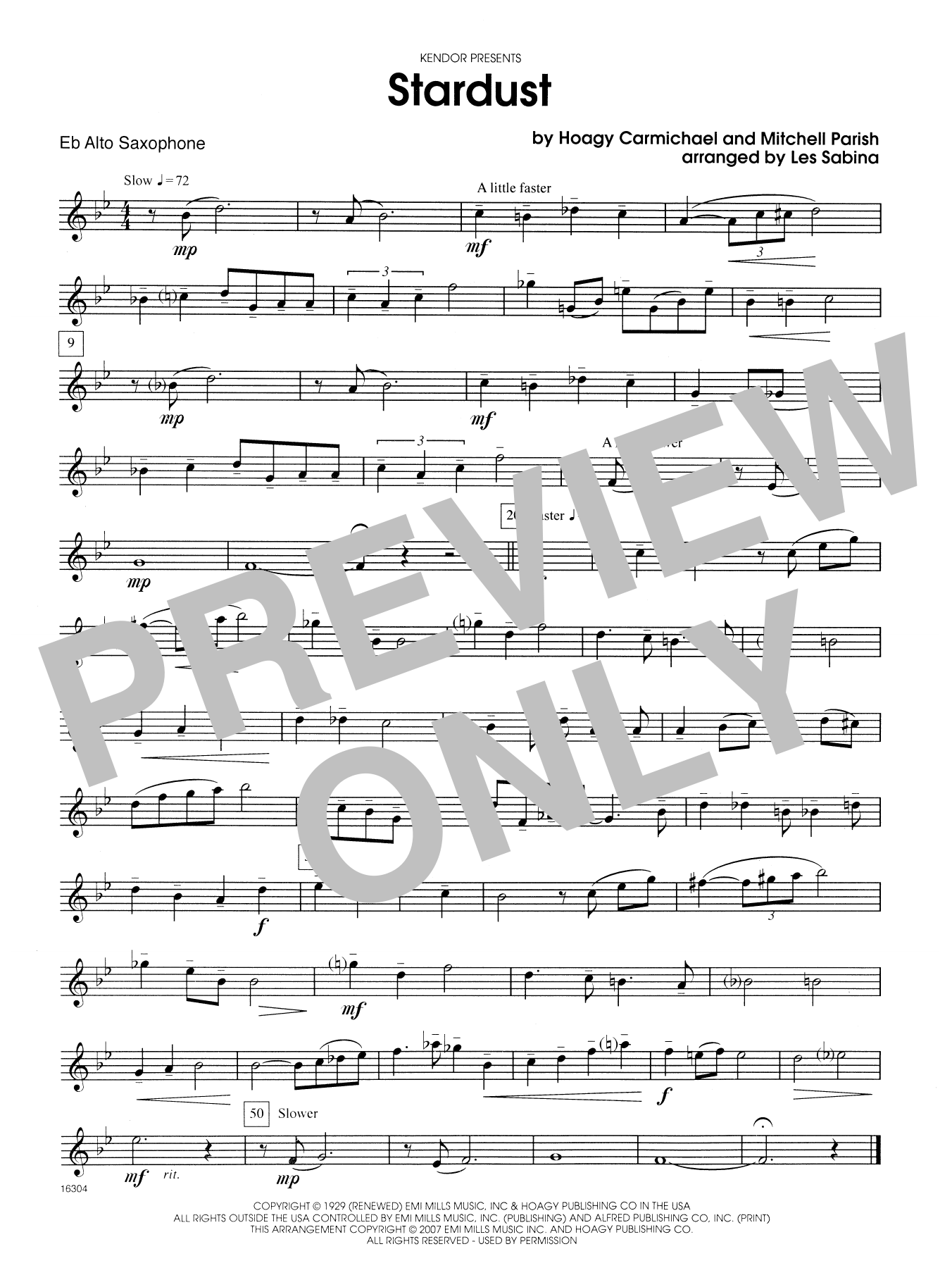 Les Sabina Stardust - Eb Alto Saxophone sheet music notes and chords. Download Printable PDF.