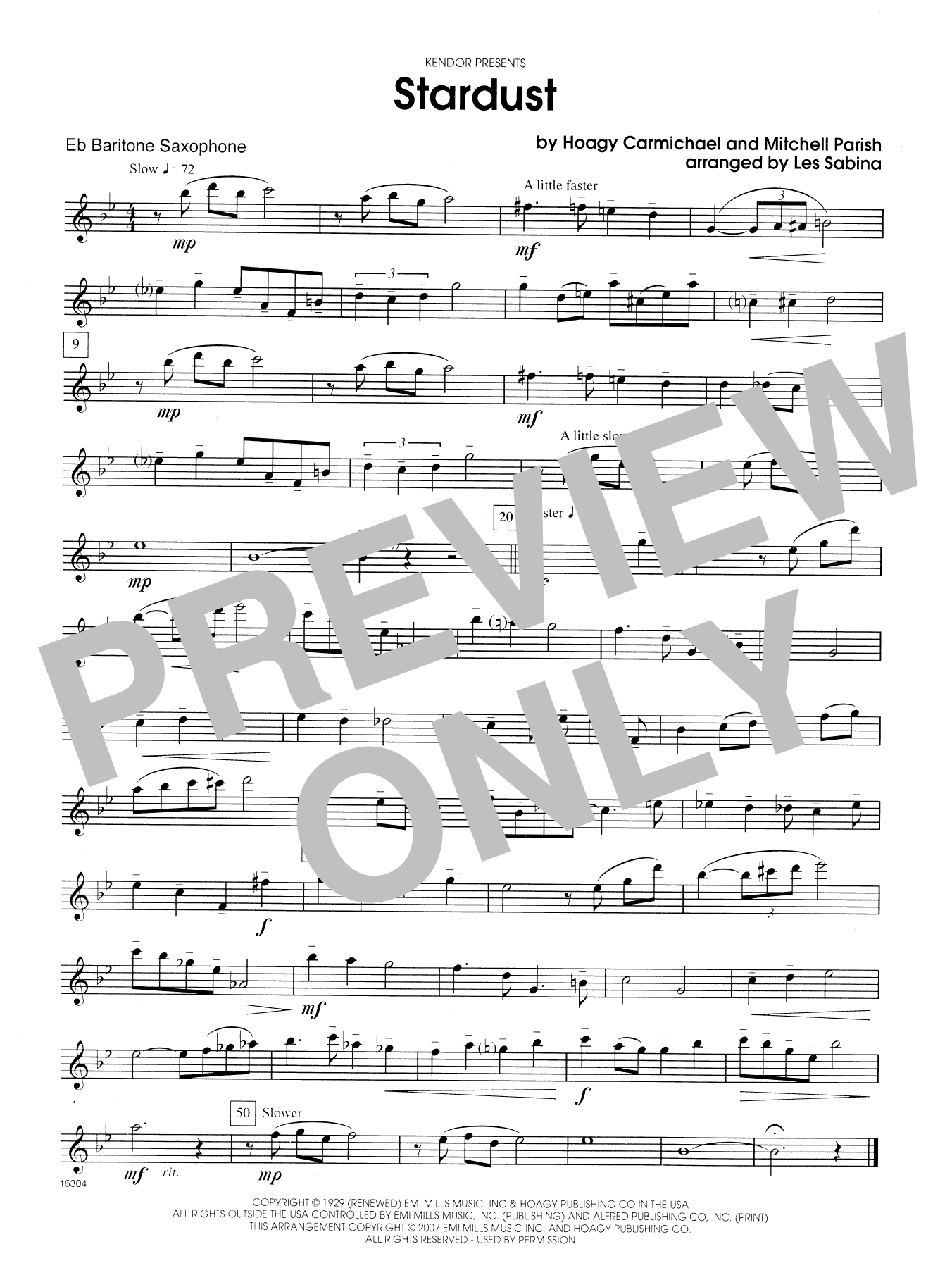 Les Sabina Stardust - Eb Baritone Saxophone sheet music notes and chords. Download Printable PDF.