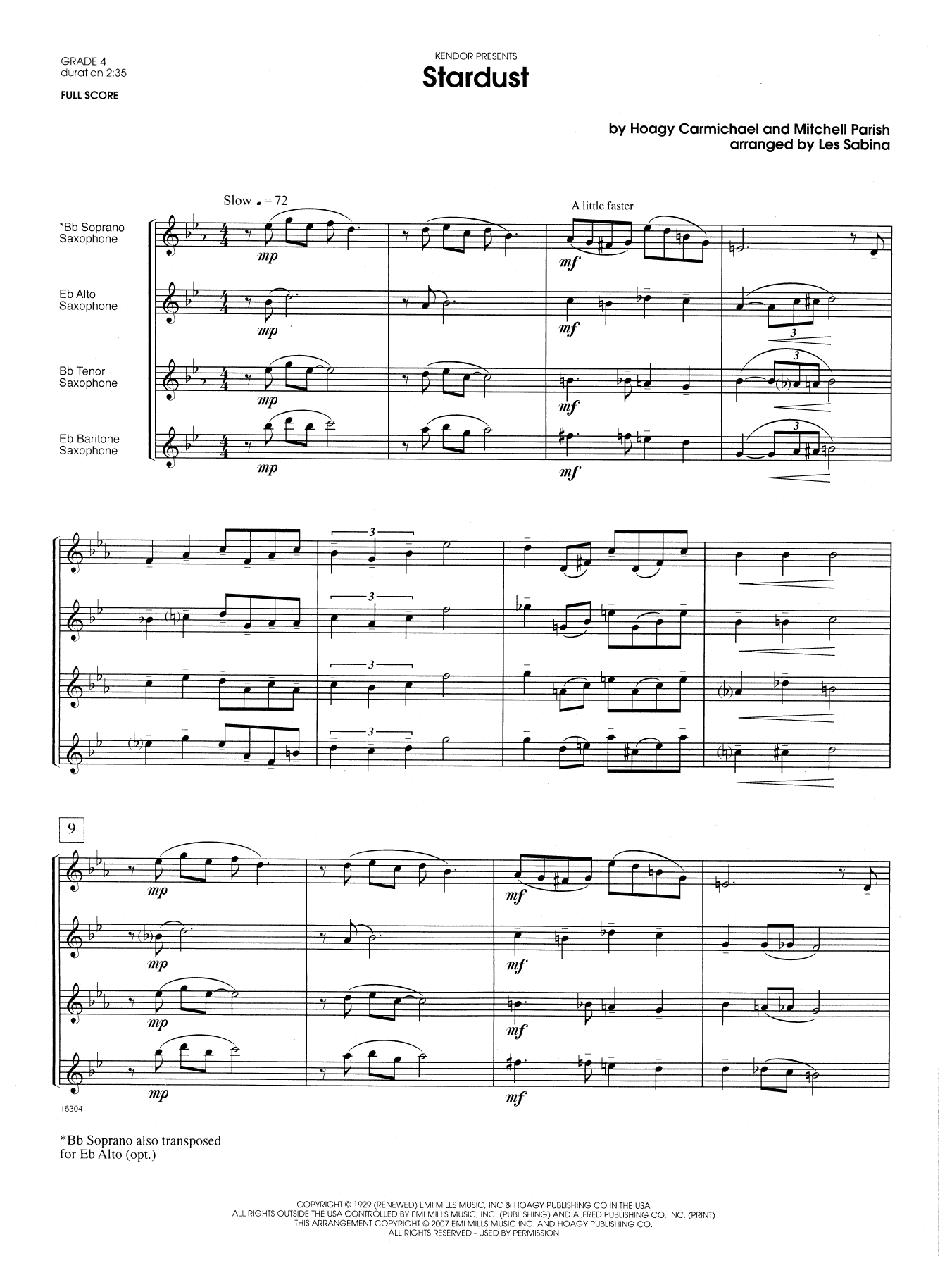 Les Sabina Stardust - Full Score sheet music notes and chords. Download Printable PDF.
