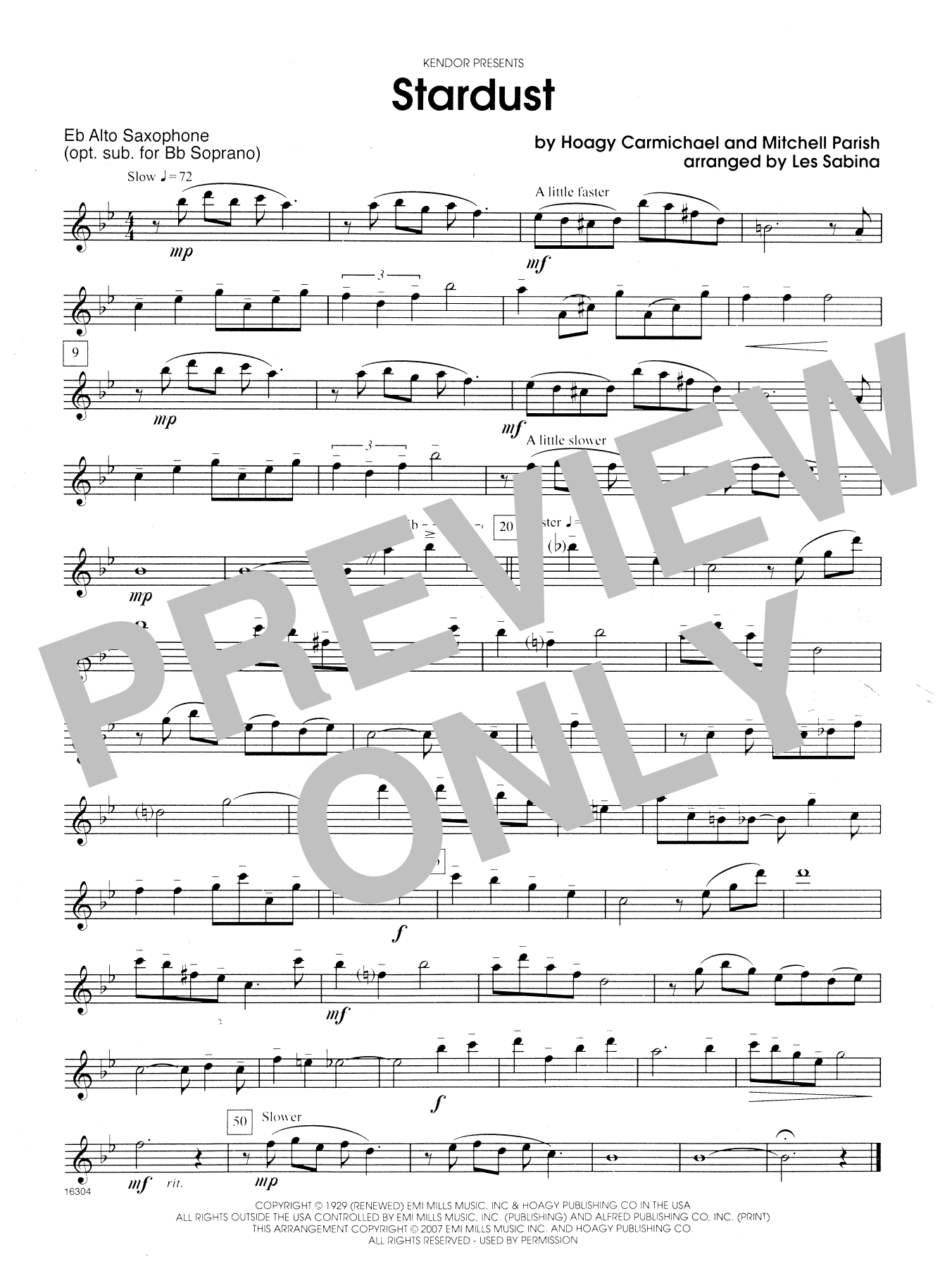 Les Sabina Stardust - Opt. Alto Sax sheet music notes and chords. Download Printable PDF.