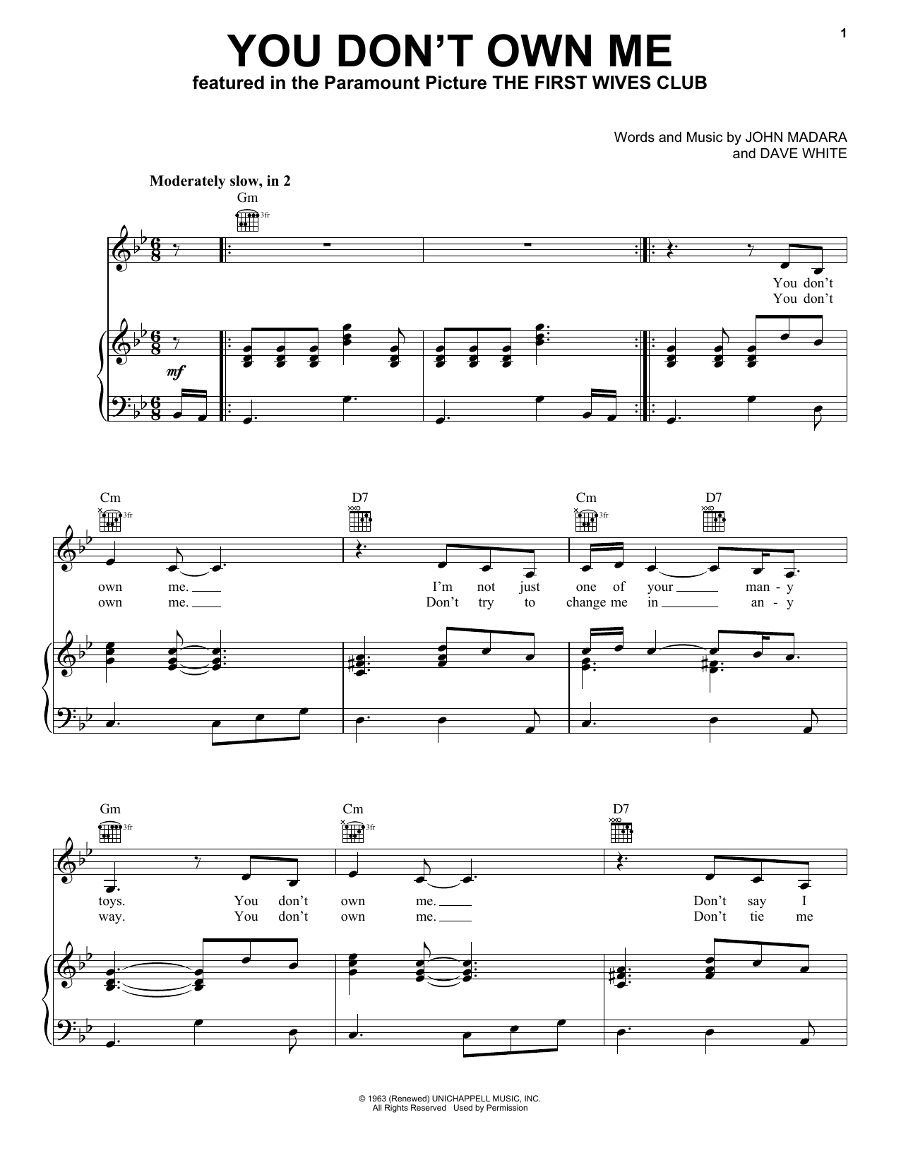 Lesley Gore You Don't Own Me sheet music notes and chords arranged for Piano, Vocal & Guitar Chords (Right-Hand Melody)
