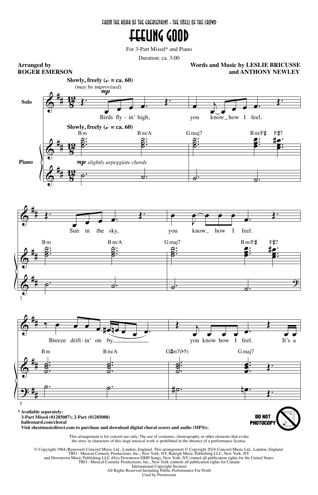 Leslie Bricusse & Anthony Newley Feeling Good (arr. Roger Emerson) sheet music notes and chords arranged for 3-Part Mixed Choir