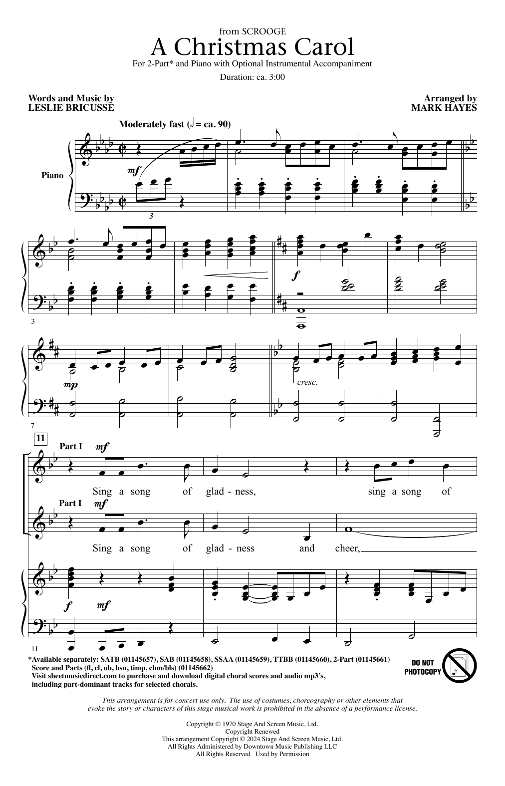 Leslie Bricusse A Christmas Carol (from Scrooge) (arr. Mark Hayes) sheet music notes and chords arranged for 2-Part Choir