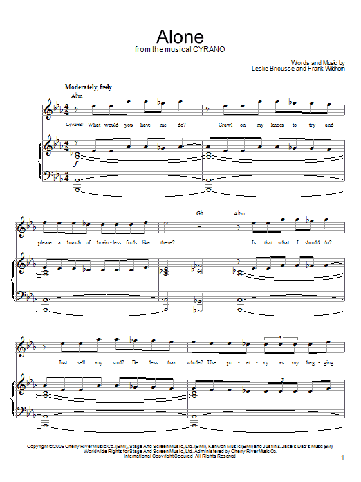 Leslie Bricusse Alone sheet music notes and chords arranged for Piano, Vocal & Guitar Chords (Right-Hand Melody)