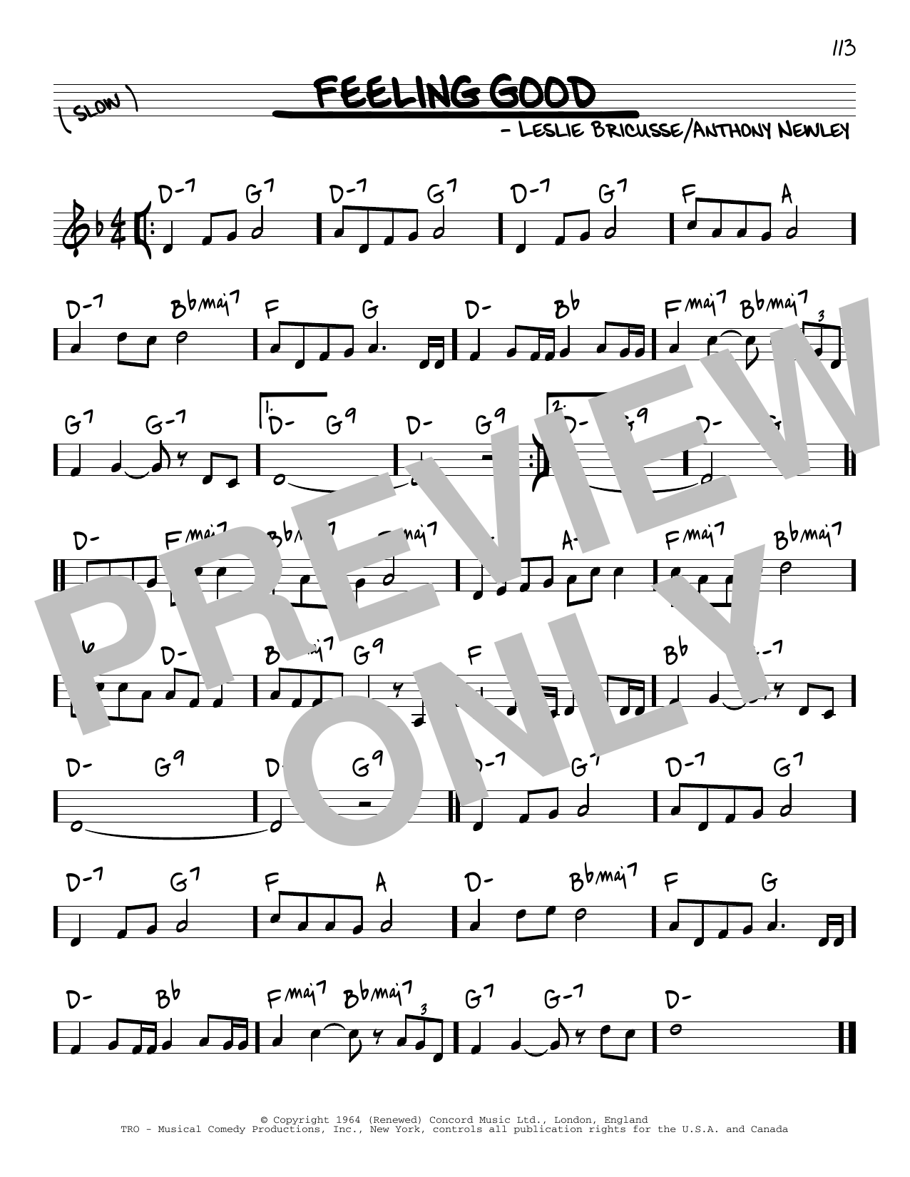 Leslie Bricusse and Anthony Newley Feeling Good sheet music notes and chords arranged for Real Book – Melody & Chords